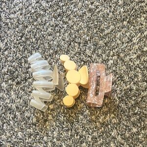 Set of Three Hair Clips in Pink, Yellow, and Clear